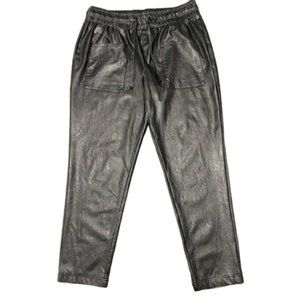 2/$30 Versona Faux Leather Size L Black Drawstring Straight Leg Pants #0607